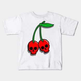 cherry skulls on blue gingham Kids T-Shirt